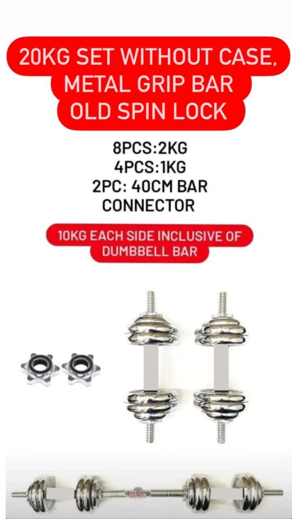 20kg Adjustable dumbbells set with 1 metre straight barbell - Image 2