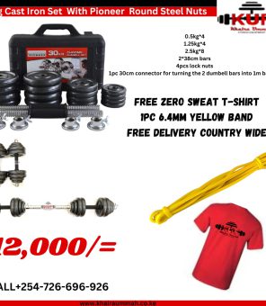 30kg Adjustable dumbbell set with New Pioneer Round Steel Nuts & Straight barbell