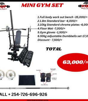 Mini Gym Set, WORKOUT BENCH + 56kg weights + 1.8M BAR + 1.2M BAR + FLOOR MAT